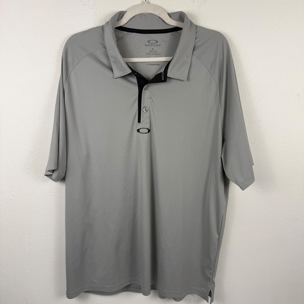 Oakley Mens Ohydrolix Golf Polo Shirt Gray Regular‎ Fit XXL Short Sleeve Logo